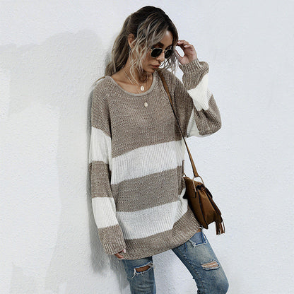 Damen Strickpullover Breite Streifen Norvielle