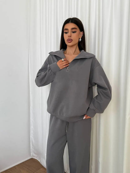 Damen Fleece-Sportanzug Hochgeschlossener Kragen Reißverschluss
