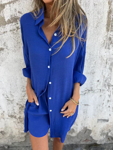 Damen Oversize Blusen-Shorts-Set