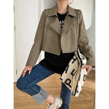 Damen Bikerjacke Kurz Leder