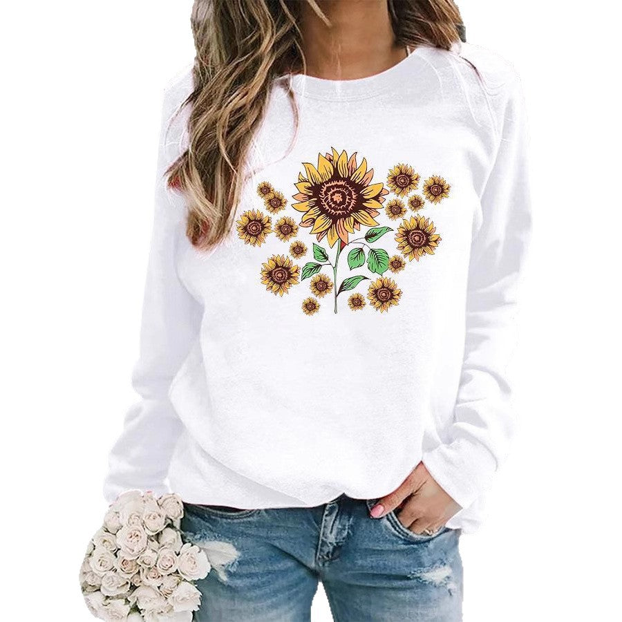 Damen Sweatshirt Florales Sonnenblumenmotiv Bequem Norvielle