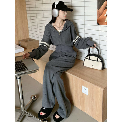 Damen Sportset Hoodie Jogginghose Baumwolle Weite Passform
