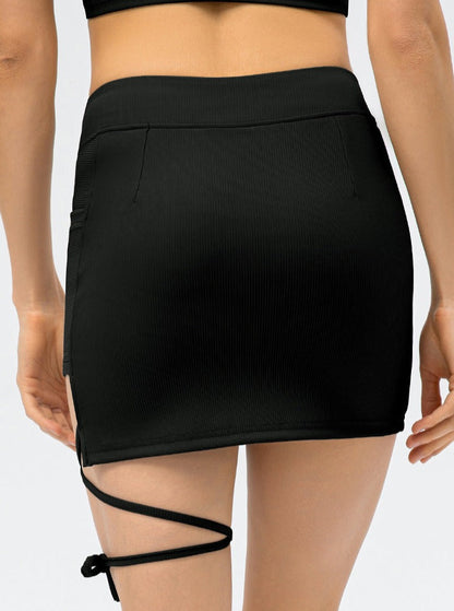 Damen Minirock Sportlich Schnürdetail