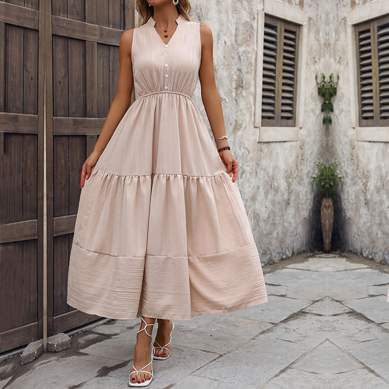 Damen Maxikleid V-Ausschnitt Knopfleiste Norvielle - Norvielle