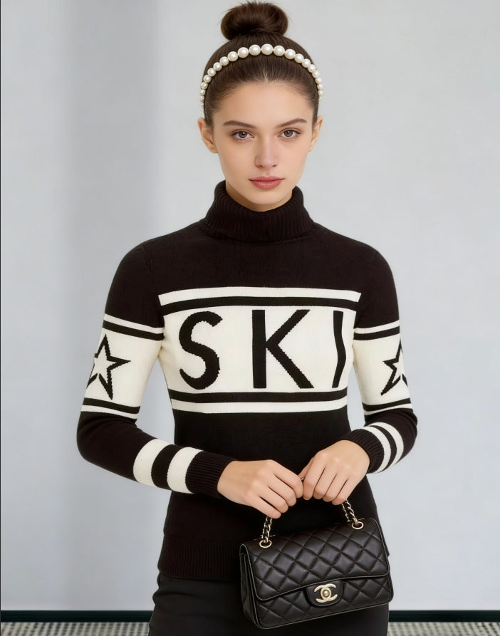 Damen Pullover Hochkragen Ski-Design Norvielle