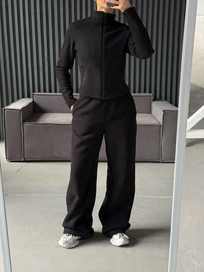 Damen Fleece-Jogginganzug Hochkragen Praktische Taschen Norvielle