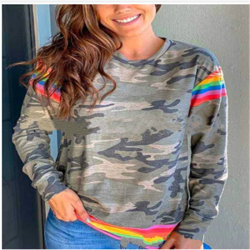 Damen Sweatshirt Camouflage Muster Bunt Rainbow - Norvielle