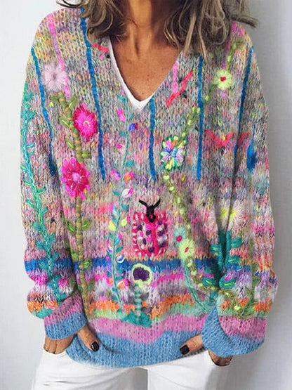 Damen Strickpullover Landschaftsmuster