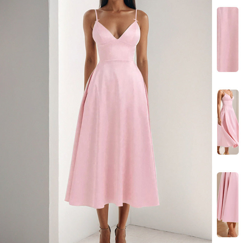 Damen Maxikleid mit V-Ausschnitt und Fließendem Rock Norvielle - Norvielle