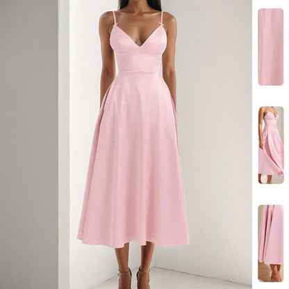 Damen Maxikleid mit V-Ausschnitt und Fließendem Rock Norvielle - Norvielle