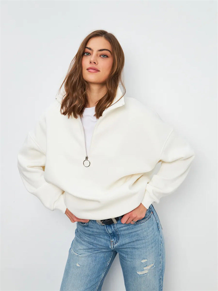 Damen Oversized Kapuzenpullover Hochkragen Reißverschluss Norvielle
