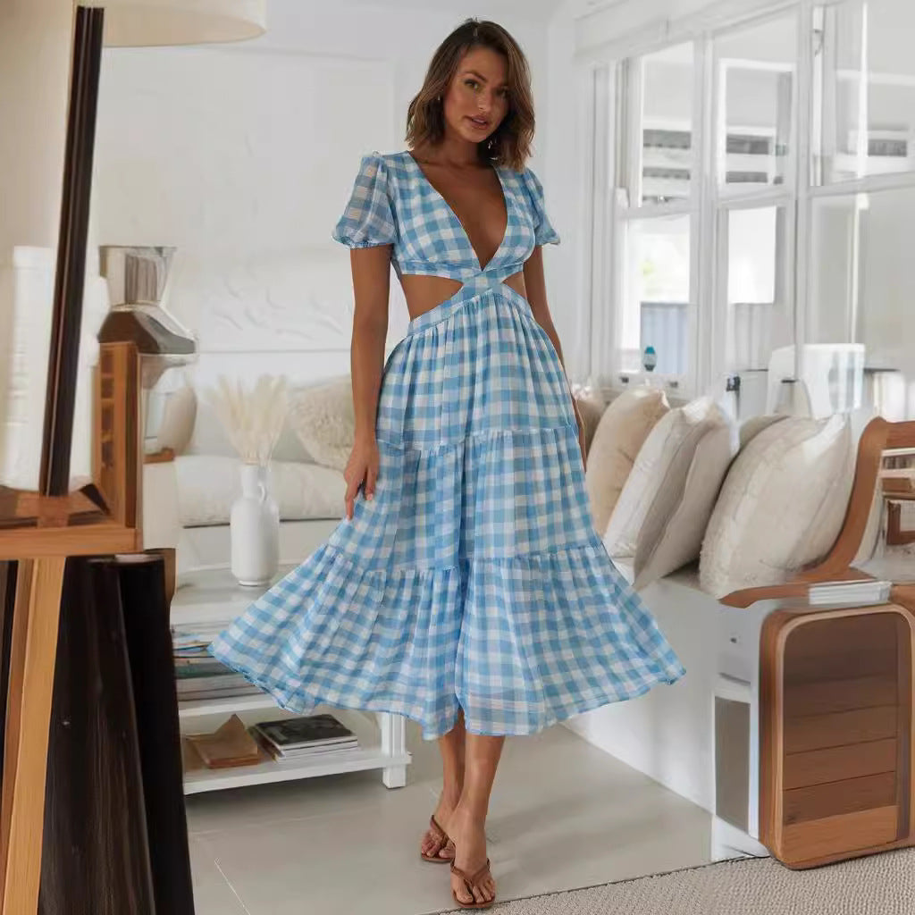 Damen Maxikleid Cut-Outs Voluminöse Puffärmel Norvielle