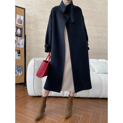 Damen Mantel Wollmix Lang Revers