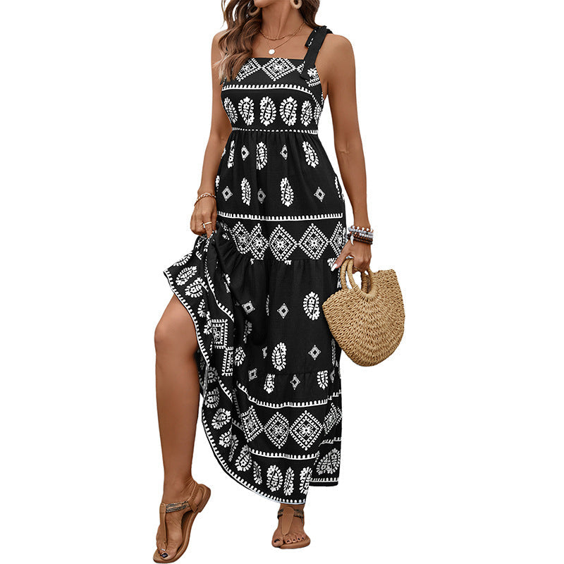 Damen Maxikleid Rüschendetails Vintage-Muster Norvielle