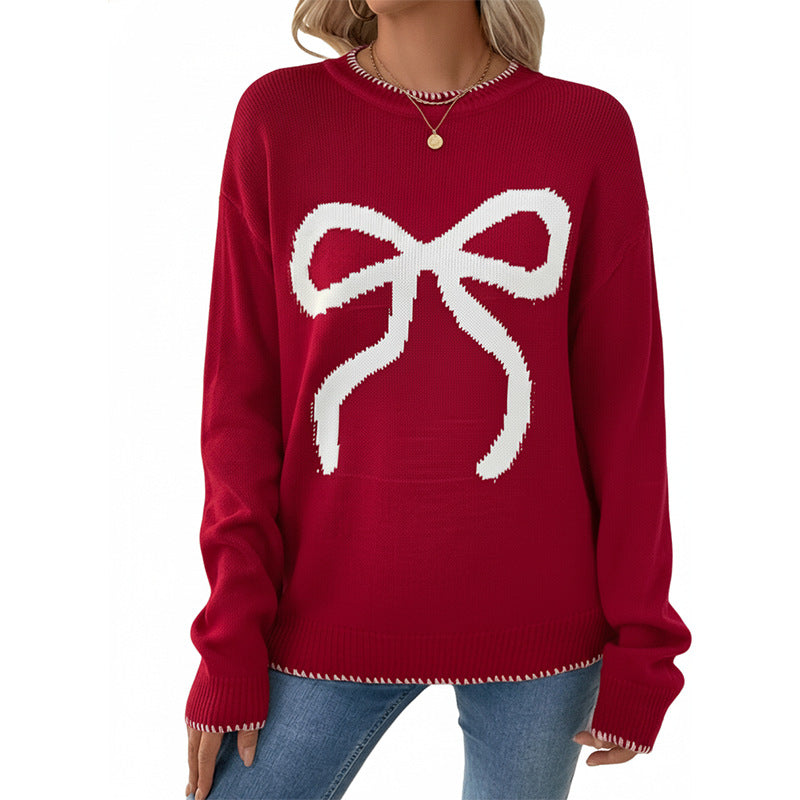 Damen Pullover Lässig Schleifen-Design Hochkragen Beige
