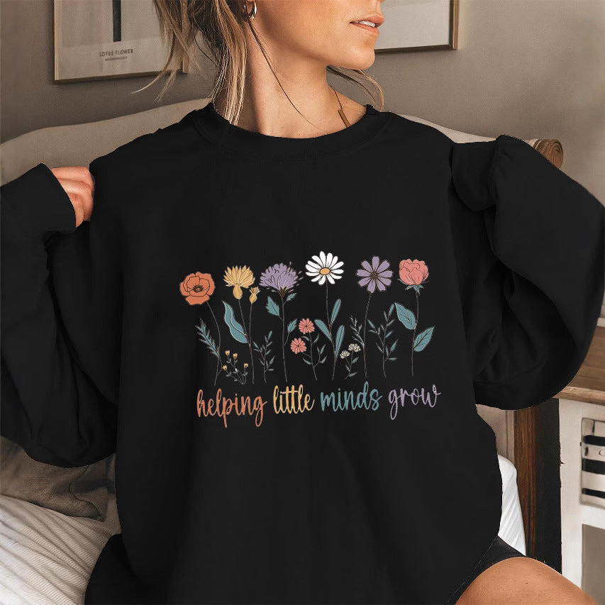 Damen Sweatshirt Voluminöse Ärmel Blumen Motiv Weiss - Norvielle