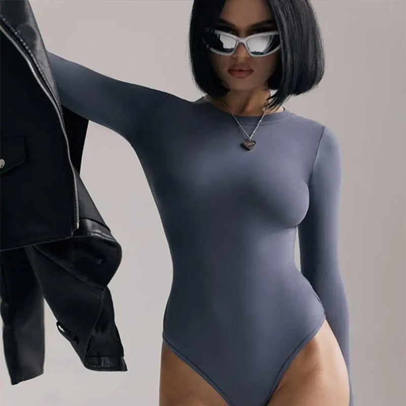 Damen Langarm Bodysuit Hoher Ausschnitt Norvielle