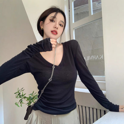 Damen Langarmshirt V-Ausschnitt Figurschmeichelnd Norvielle