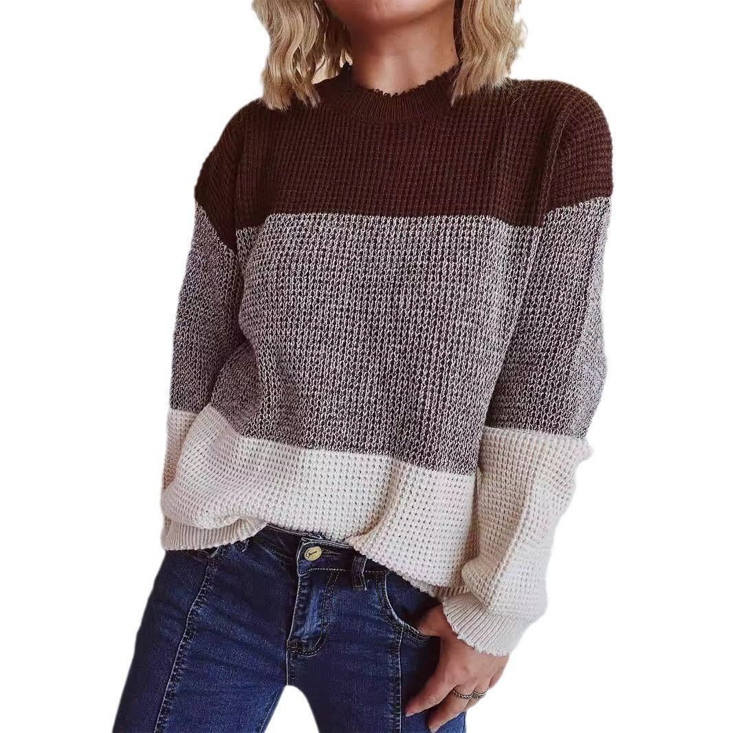 Damen Strickpullover Lässig Großes Muster Modern Norvielle