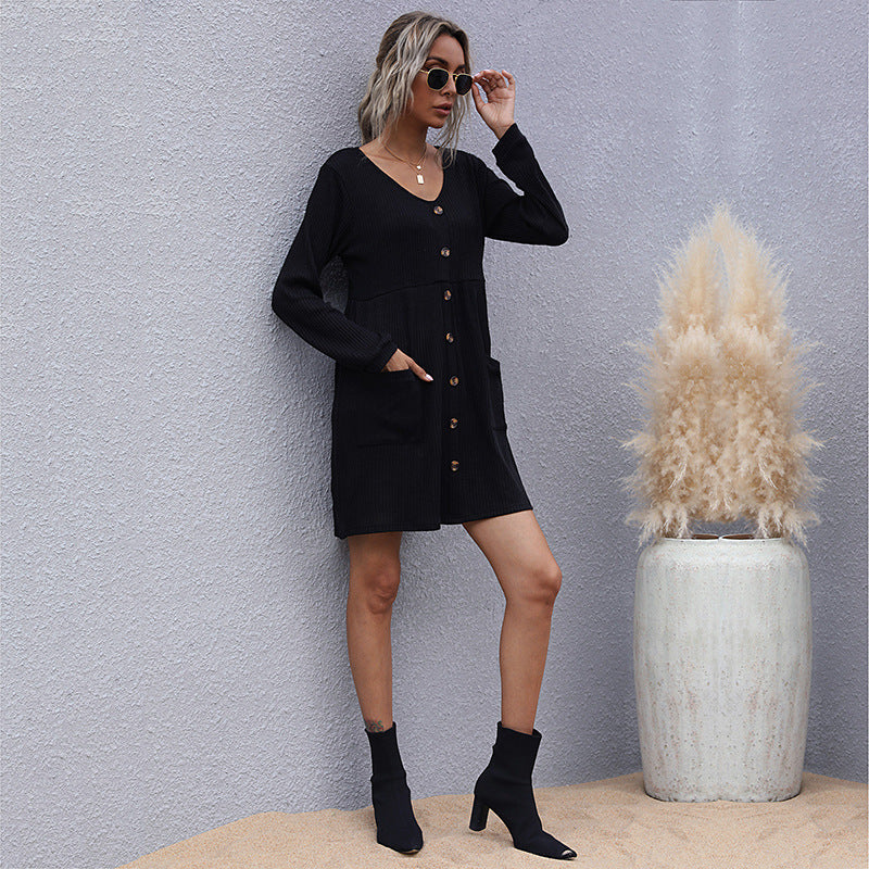Damen Strickkleid mit Knopfleiste und Taschen Norvielle