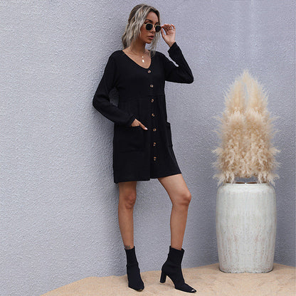 Damen Strickkleid mit Knopfleiste und Taschen Norvielle