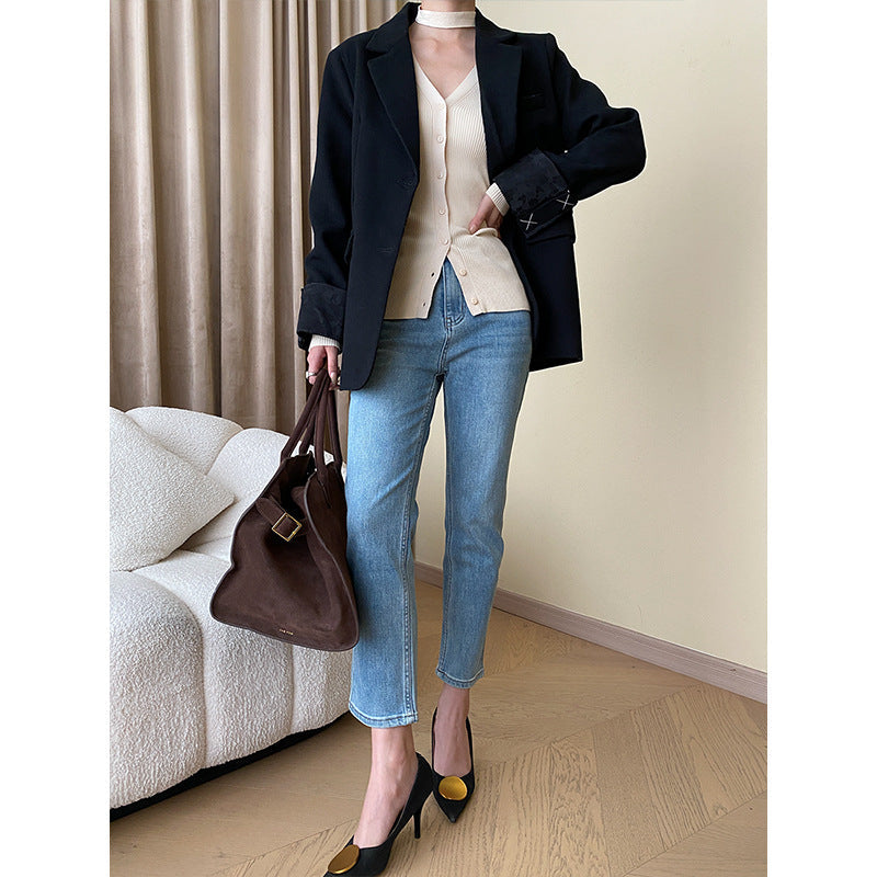 Damen Hochgeschnittene Jeans Umklappsaum Norvielle