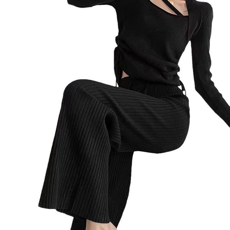 Damen Wickelpullover Rippdesign V-Ausschnitt Norvielle