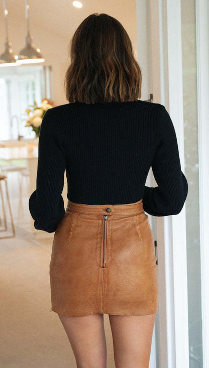 Damen Croppierter Pullover Hochkragen Cut-Out