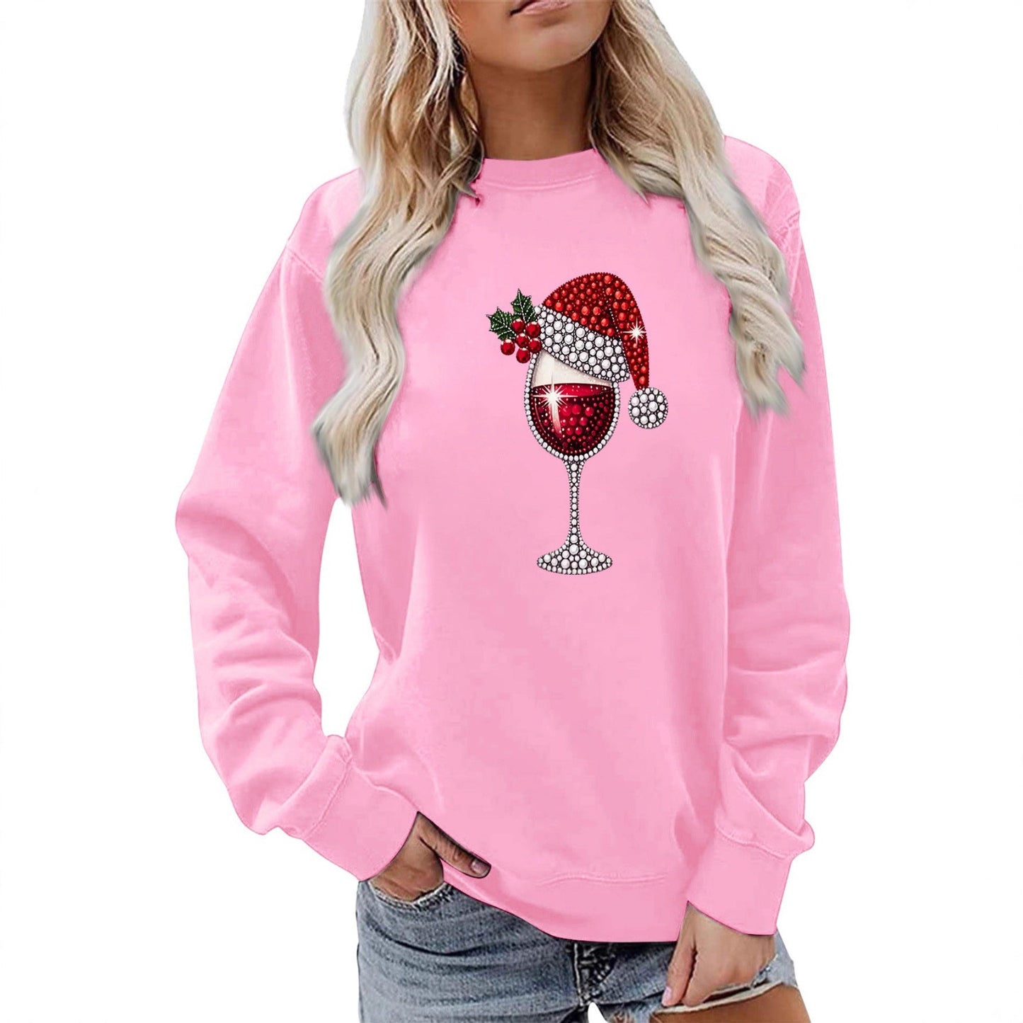 Damen Sweatshirt Weich Innenfutter Weinmotiv Norvielle