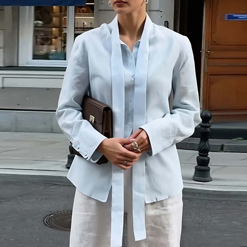 Damen Blusenoberteil mit Bindegürtel Elegantes Design Norvielle
