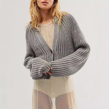 Damen Strickcardigan Lässig Überschnittene Schultern Beige - Norvielle