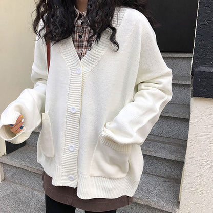 Damen Strickcardigan Oversized Lässig mit Knöpfen Beige