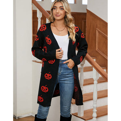 Damen Strickjacke Halloween-Motiv Norvielle