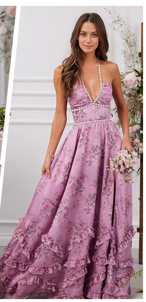 Damen Maxikleid Rüschen schimmernder Stoff Norvielle