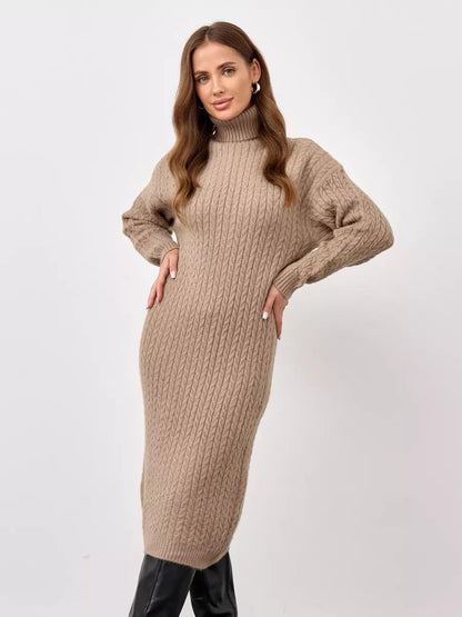 Damen Strickpullover Hochkragen Kabelmuster