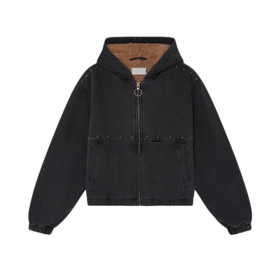 Damen Jeansjacke Kapuze Taschen Norvielle