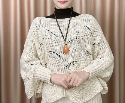 Damen Strickpullover Luftiger Look Lochmuster Norvielle