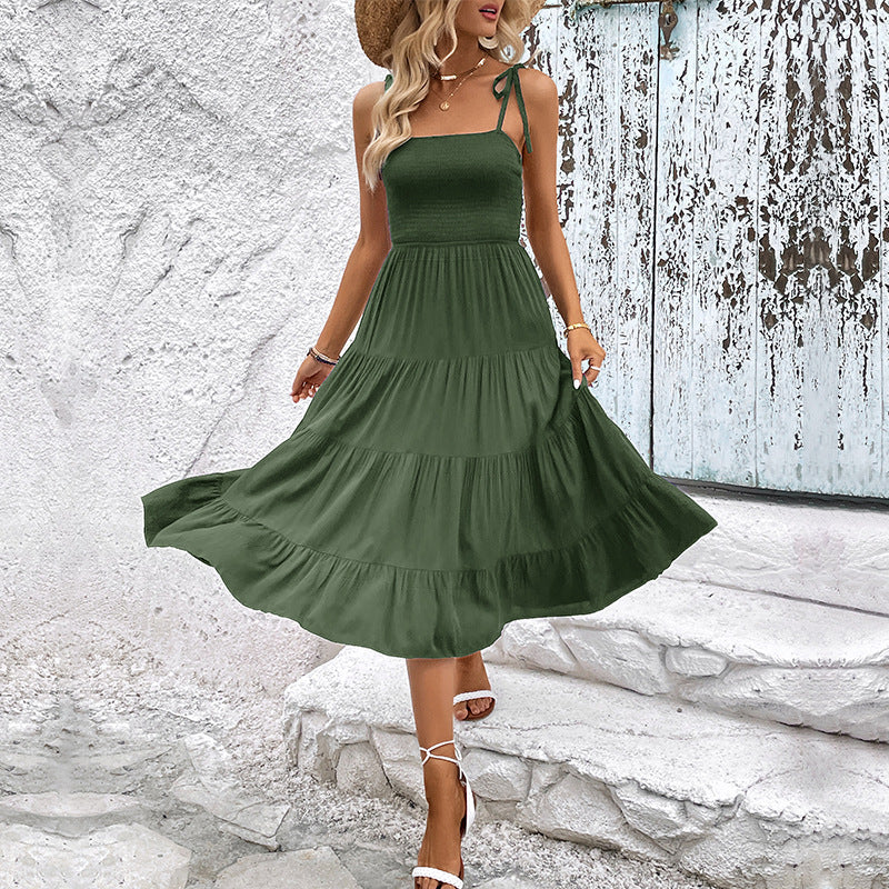 Damen Maxi-Kleid Luftiger Rüschensaum Verstellbare Träger Norvielle