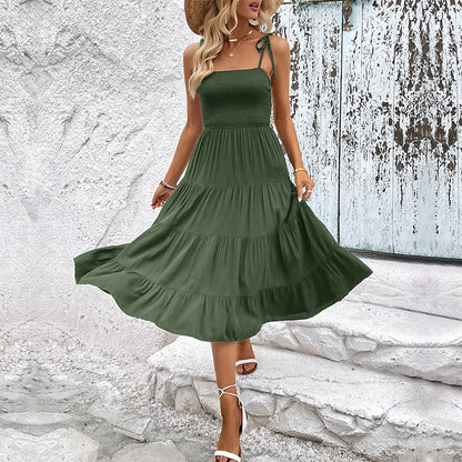 Damen Maxi-Kleid Luftiger Rüschensaum Verstellbare Träger Norvielle