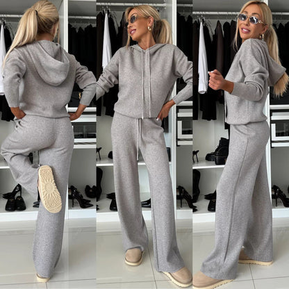 Damen Fleece Hoodie Set Weite Hose Norvielle