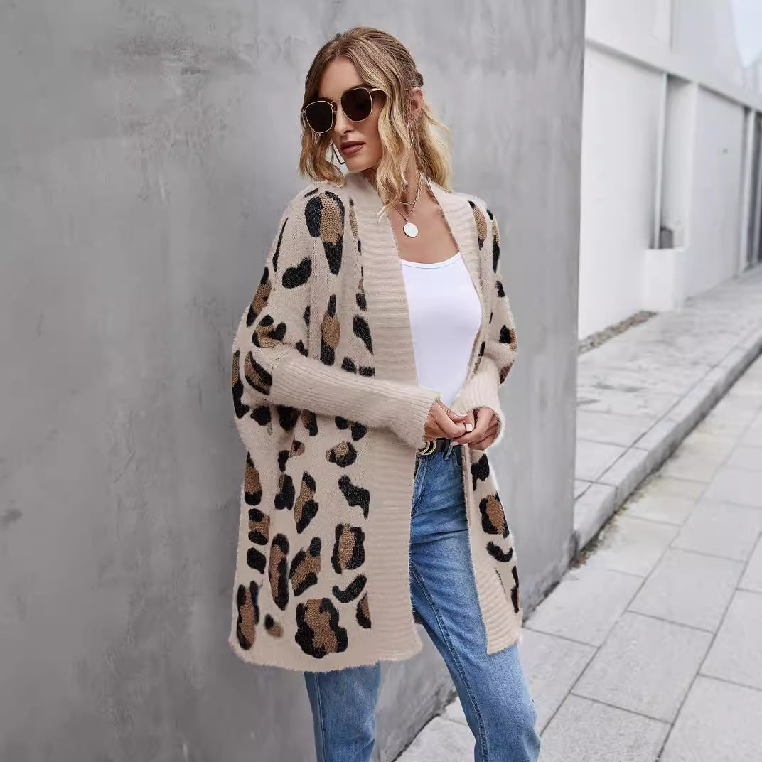 Damen Strickjacke Leopardenmuster Kuschelig Norvielle