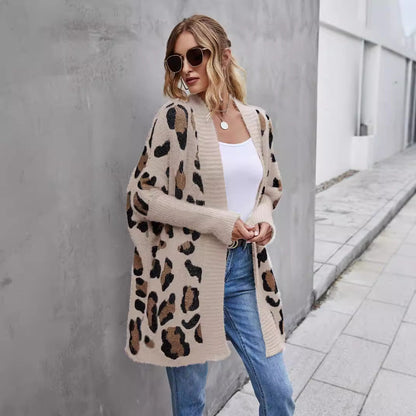 Damen Strickjacke Leopardenmuster Kuschelig Norvielle