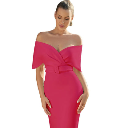 Damen Kleid Schulterfrei Taillengürtel Norvielle
