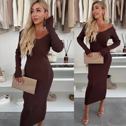 Damen Strickkleid V-Ausschnitt Figurbetont Norvielle - Norvielle