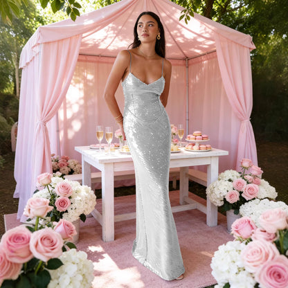 Damen Abendkleid Pailletten Glitzer Norvielle