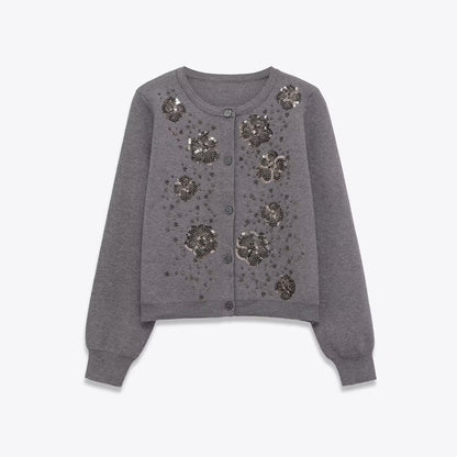 Damen Strickjacke Glitzernde Blüten Norvielle