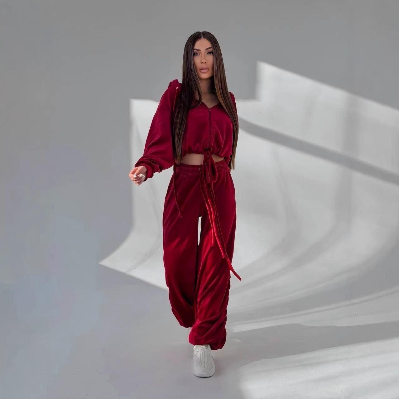 Damen Lounge-Set Crop-Hoodie und weite Hose Norvielle