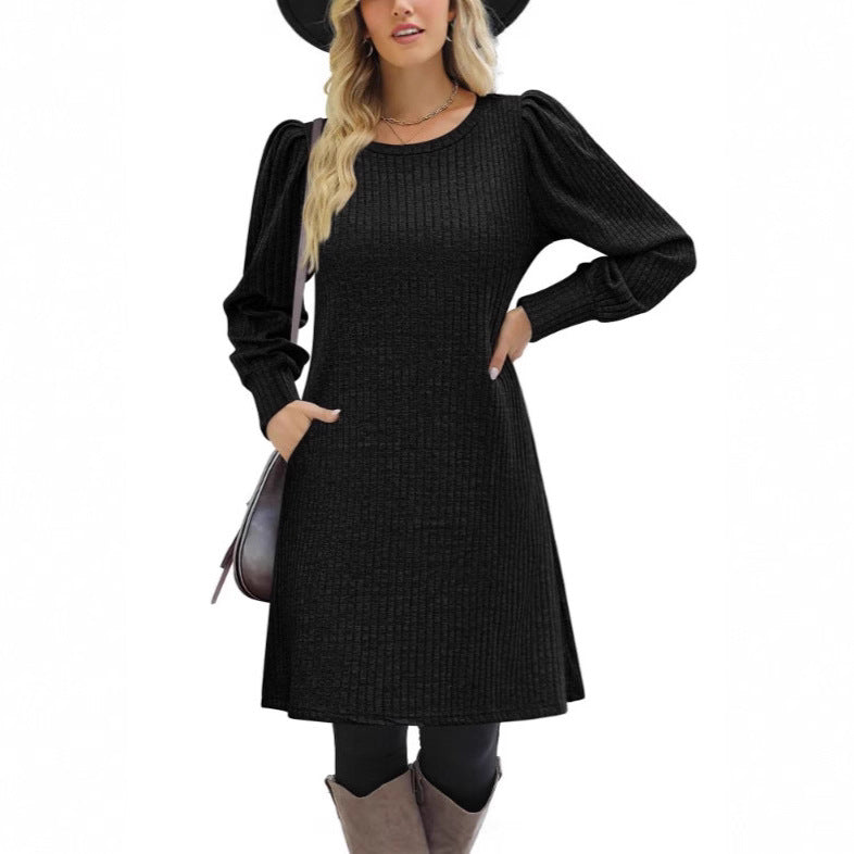 Damen Pulloverkleid Rippstrick Puffärmel Norvielle