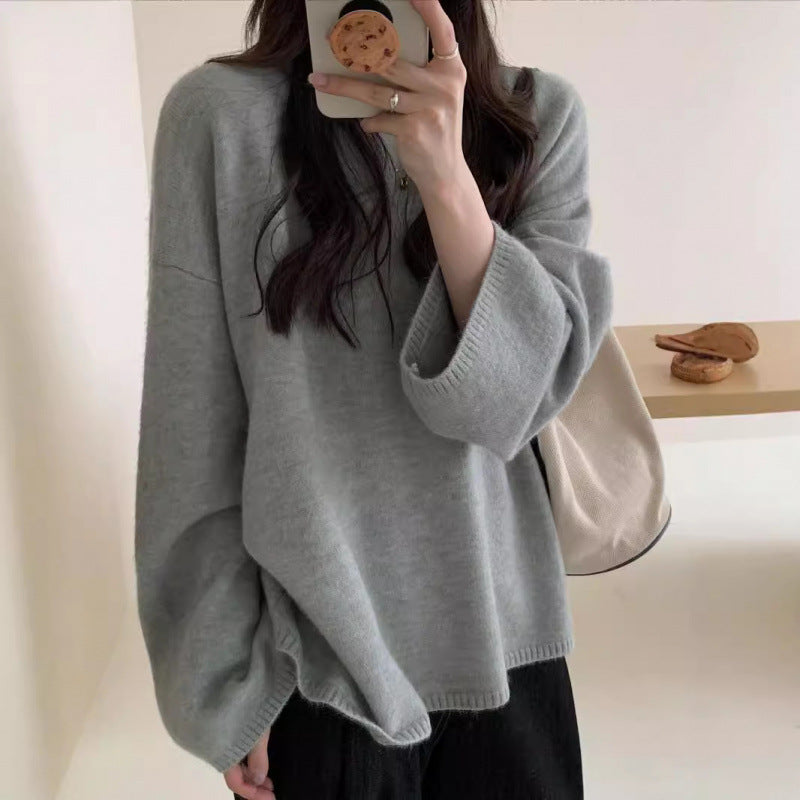 Damen Oversized Strickpullover Weiter Schnitt Feines Material Beige - Norvielle