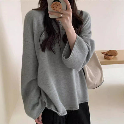 Damen Oversized Strickpullover Weiter Schnitt Feines Material Beige - Norvielle